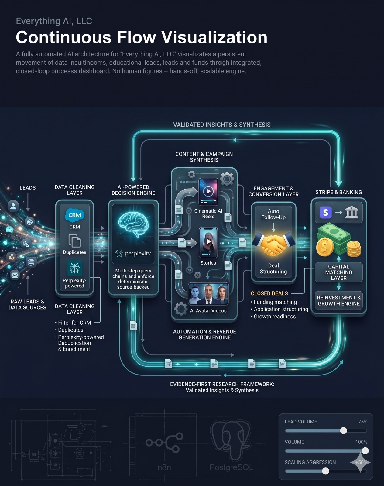 Continuous flow visualization for an autonomous business operating system, highlighting operational automation and revenue continuity.